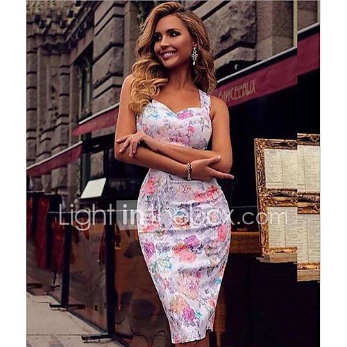 Dames Slank Recht Jurk Bloemen Bloem Print Bandje Midi huismerk kopen in de aanbieding Dames Slank Recht Jurk Bloemen Bloem Print Bandje Midi huismerk kopen in de aanbieding