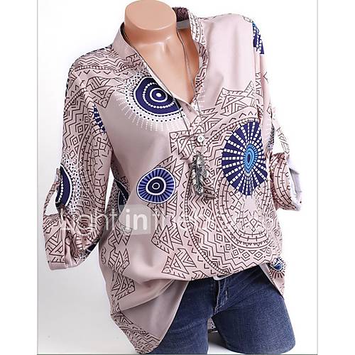 Dames Print Overhemd Grafisch Blauw Xxxl huismerk kopen in de aanbieding