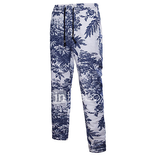 Heren Street Chic Chinoiserie Chinos Zwaar Katoen Broek Planten Bloemen Wit huismerk kopen in de aanbieding