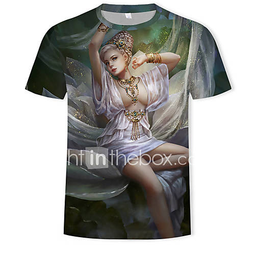 Heren Print T Shirt Kleurenblok 3D Cartoon Lichtgroen Xl huismerk kopen in de aanbieding