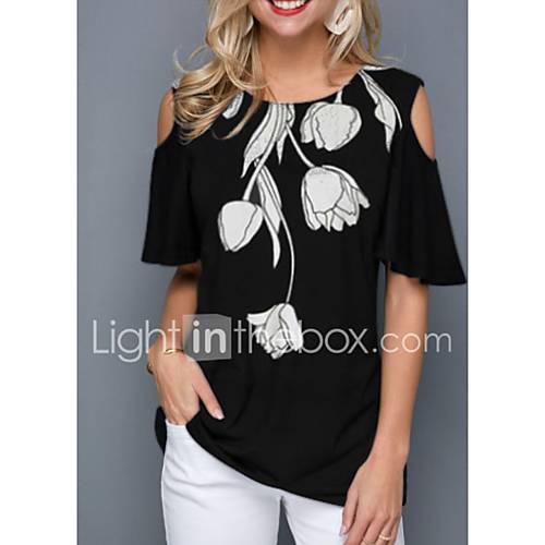 Dames Print T Shirt Bloemen Zwart huismerk kopen in de aanbieding Dames Print T Shirt Bloemen Zwart huismerk kopen in de aanbieding