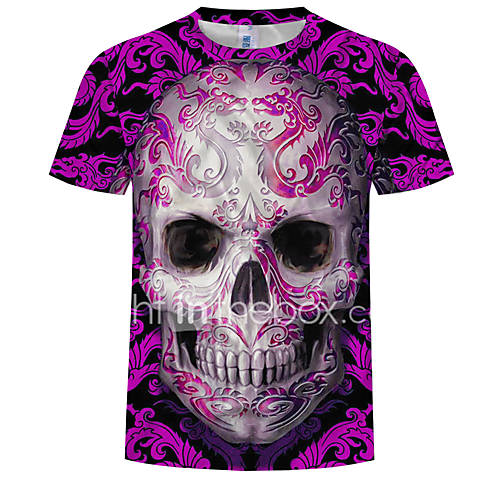 Heren Print T Shirt Kleurenblok 3D Doodskoppen Rood Xl huismerk kopen in de aanbieding