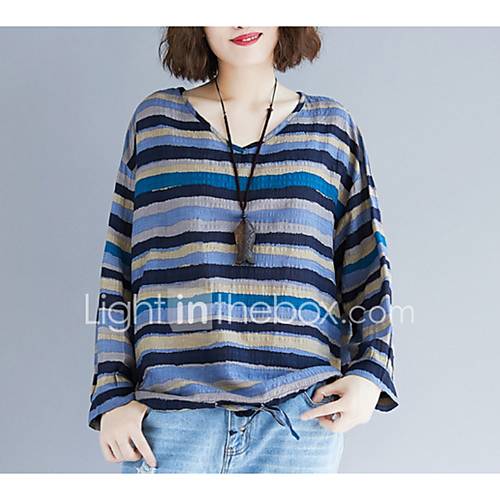 Dames T Shirt Gestreept Blauw Een Maat huismerk kopen in de aanbieding