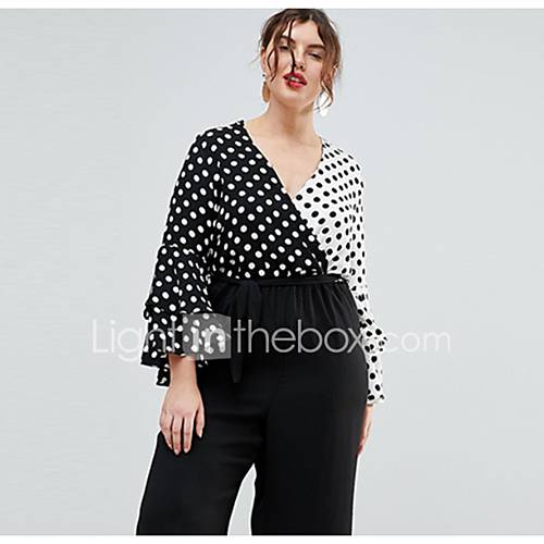 Dames Blouse Polka Dot Kleurenblok Zwart Xxl huismerk kopen in de aanbieding