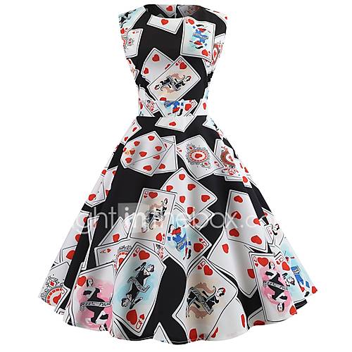 Dames Vintage A Lijn Jurk Geometrisch Veters Print Boven De Knie huismerk kopen in de aanbieding