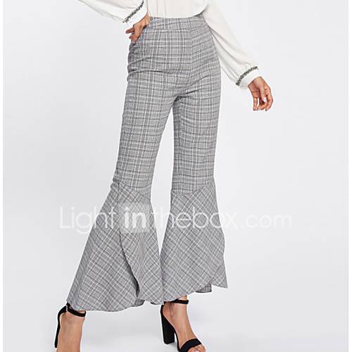 Dames Standaard Chinos Zwaar Katoen Broek Ruitjes Grijs huismerk kopen in de aanbieding