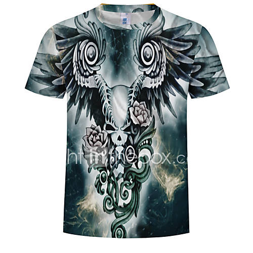 Heren Print T Shirt Kleurenblok 3D Doodskoppen Lichtgroen Xl huismerk kopen in de aanbieding