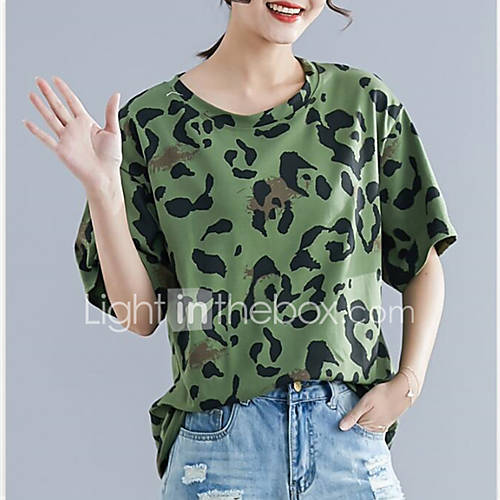 Dames Patchwork Print T Shirt Luipaard Blauw huismerk kopen in de aanbieding