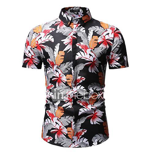 Heren Print Overhemd Bloemen Kleurenblok Zwart Xl huismerk kopen in de aanbieding