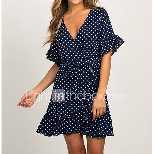 Dames Standaard Schede Jurk Polka Dot Boven De Knie huismerk kopen in de aanbieding