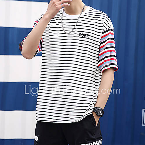 Heren T Shirt Gestreept Wit Xl huismerk kopen in de aanbieding