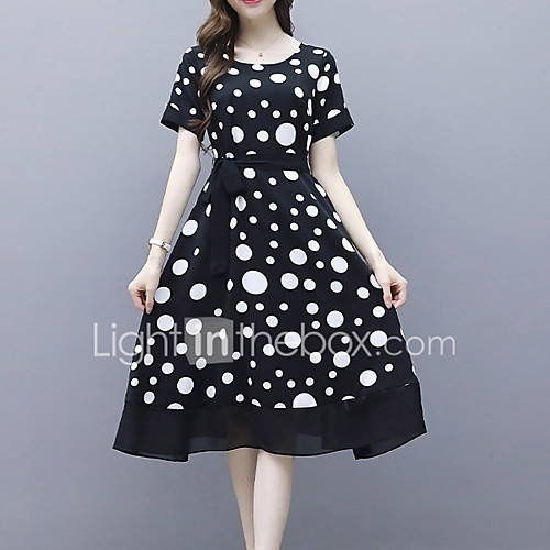 Dames Standaard A Lijn Jurk Polka Dot Patchwork Tot De Knie huismerk kopen in de aanbieding