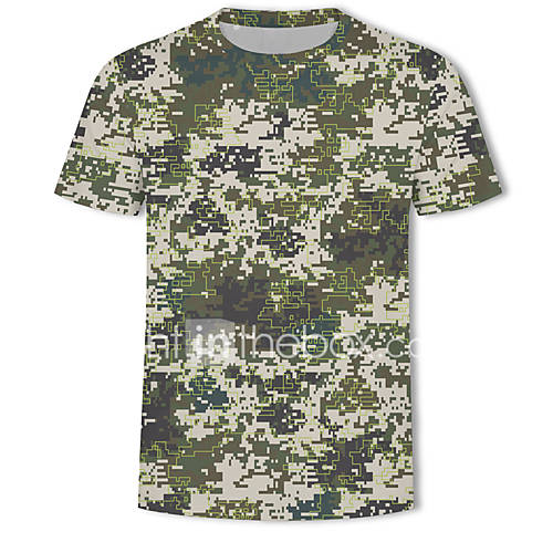 Heren Print T Shirt Geometrisch Kleurenblok 3D Leger Groen Xxxxl huismerk kopen in de aanbieding
