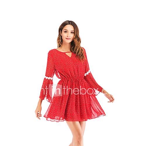 Dames Boho Elegant Wijd Uitlopend Jurk Polka Dot Patchwork Print Boven De Knie huismerk kopen in de aanbieding Dames Boho Elegant Wijd Uitlopend Jurk Polka Dot Patchwork Print Boven De Knie huismerk kopen in de aanbieding