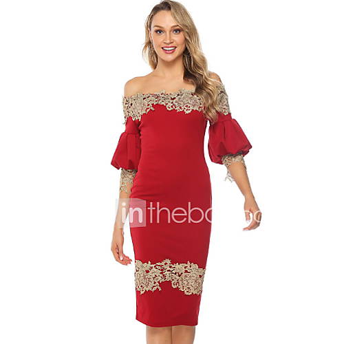 Dames Elegant Schede Jurk Effen Kant Tot De Knie huismerk kopen in de aanbieding