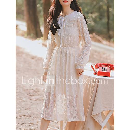 Midi Een Lijnjurk Voor Dames Blozend Roze Wit Beige S M huismerk kopen in de aanbieding