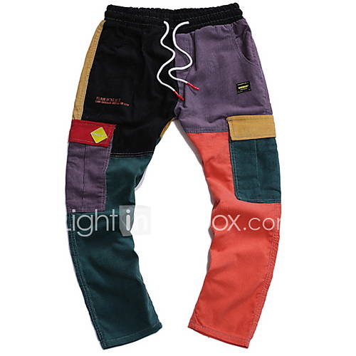 Heren Street Chic Chinos Zwaar Katoen Broek Geometrisch Patroon Regenboog huismerk kopen in de aanbieding