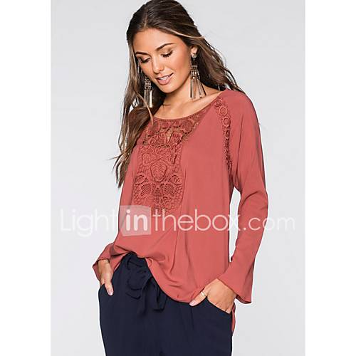 Dames Kant Patchwork Blouse Effen Slank Wit M Lente Zomer Herfst Winter huismerk kopen in de aanbieding