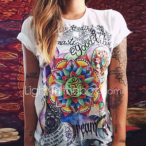 Dames Print T Shirt Geometrisch Wit huismerk kopen in de aanbieding