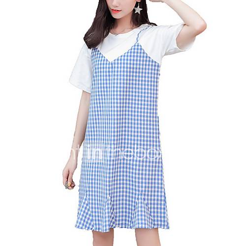 Dames Elegant Recht Jurk Ruitjes Tot De Knie huismerk kopen in de aanbieding Dames Elegant Recht Jurk Ruitjes Tot De Knie huismerk kopen in de aanbieding