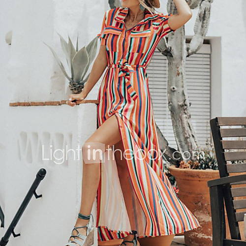 Dames Slank Overhemd Jurk Overhemdkraag Maxi huismerk kopen in de aanbieding