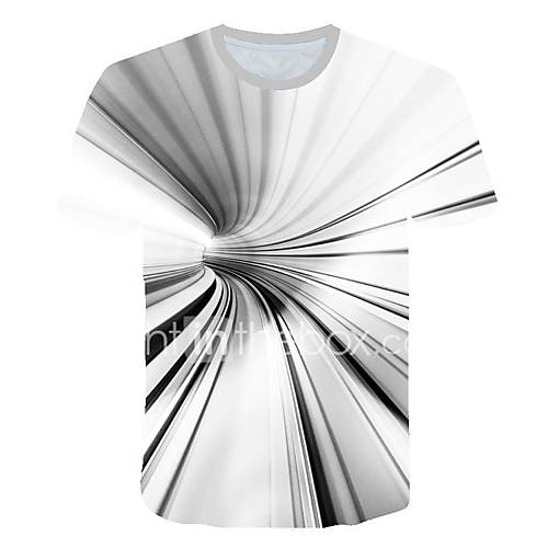 Heren Print T Shirt Gestreept Kleurenblok 3D Wit Xxxxl huismerk kopen in de aanbieding