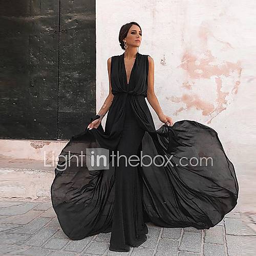 Dames Maxi Swing Jurk Diep V Zwart S M L Xl huismerk kopen in de aanbieding