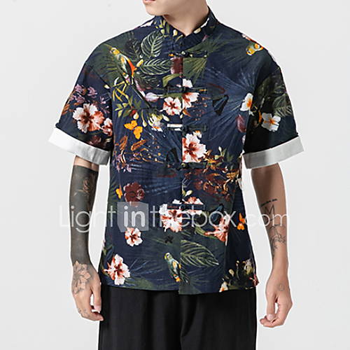 Heren Overhemd Bloemen Marineblauw Xxxl huismerk kopen in de aanbieding