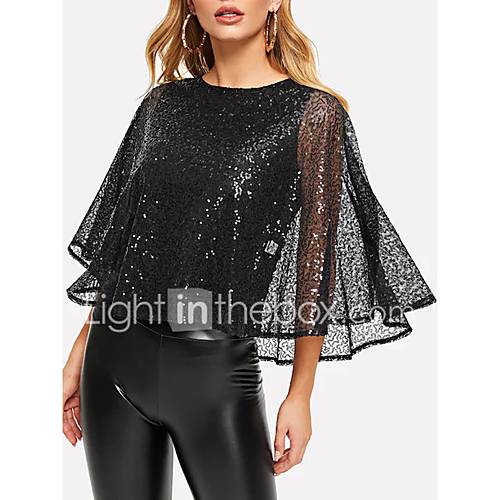 Dames Pailletten T Shirt Effen Zwart huismerk kopen in de aanbieding