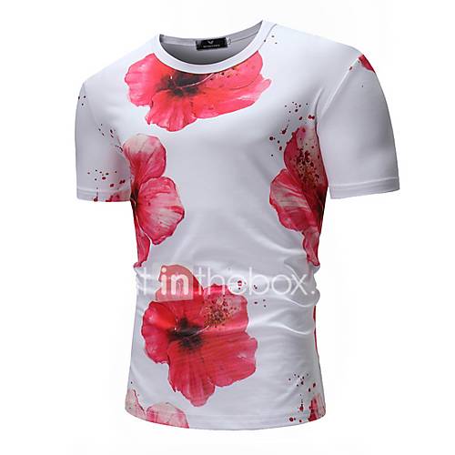 Heren T Shirt Bloemen Wit Xl huismerk kopen in de aanbieding