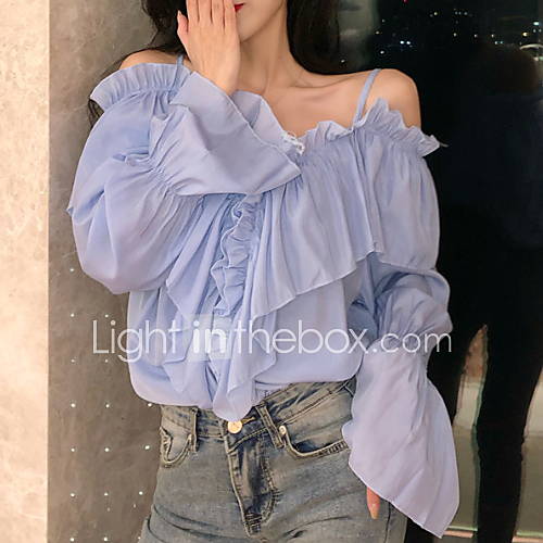 Dames Ruche Overhemd Effen Wit Een Maat huismerk kopen in de aanbieding