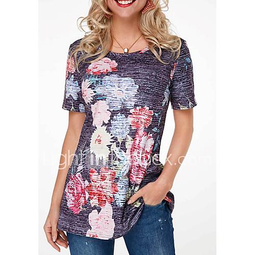 Dames Print T Shirt Bloemen Paars huismerk kopen in de aanbieding