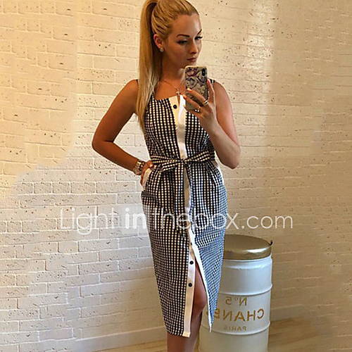 Dames Slank Overhemd Jurk Vierkante Hals Midi huismerk kopen in de aanbieding