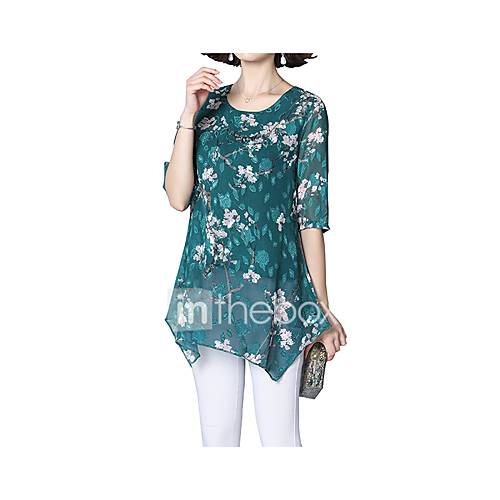 Dames Print Blouse Bloemen Blauw Xxl huismerk kopen in de aanbieding