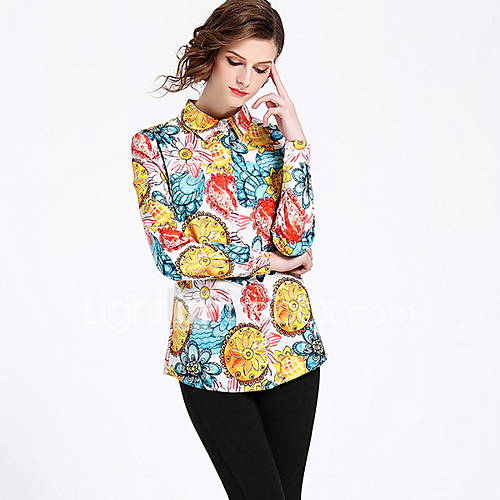 Dames Print Overhemd Bloemen Blauw huismerk kopen in de aanbieding