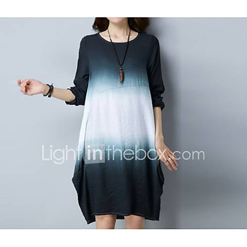 Dames Standaard Recht Jurk Kleurenblok Tot De Knie huismerk kopen in de aanbieding