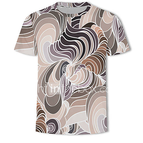 Heren Print T Shirt Gestreept Kleurenblok 3D Khaki Xl huismerk kopen in de aanbieding