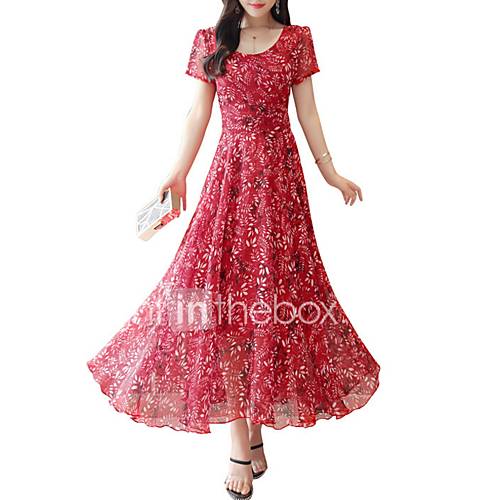 Maxi Swing Damesjurk Chiffon Rood Blauw Groen S M L Xl huismerk kopen in de aanbieding