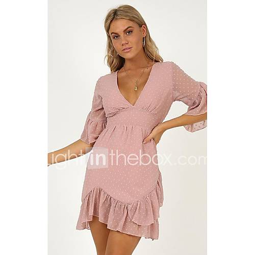 Dames Standaard Chiffon Jurk Effen Ruche Boven De Knie huismerk kopen in de aanbieding