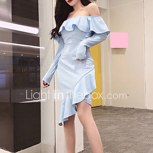 Dames Standaard Schede Jurk Effen Ruche Asymmetrisch huismerk kopen in de aanbieding