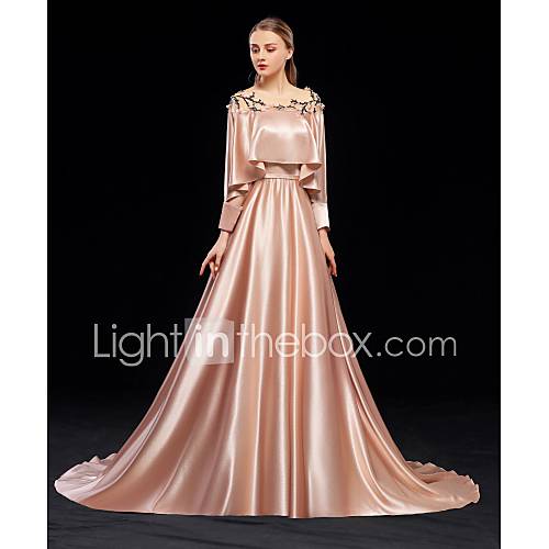 A Lijn Boothals Hofsleep Satijn Formele Avonden Jurk Met Kralen Borduurwerk Door Lan Ting Express huismerk kopen in de aanbieding