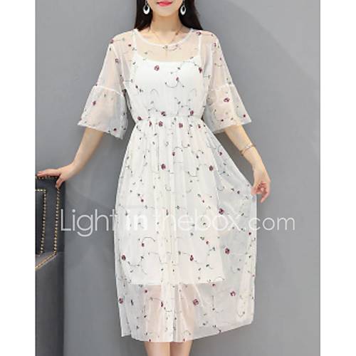 Dames Midi Lijnjurk Zwart Beige S M L Xl huismerk kopen in de aanbieding