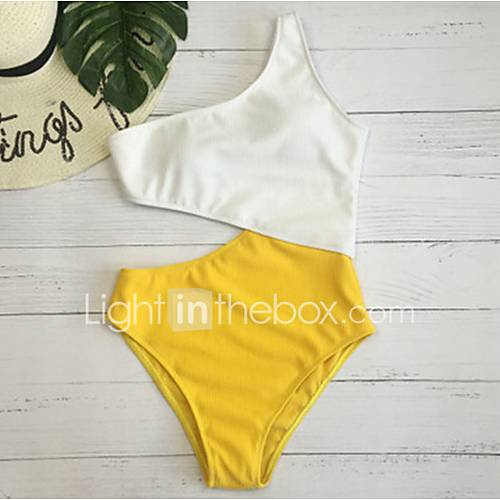 Dames Bruin Geel Marine Blauw Eendelig Zwemkleding Kleurenblok M L Xl huismerk kopen in de aanbieding