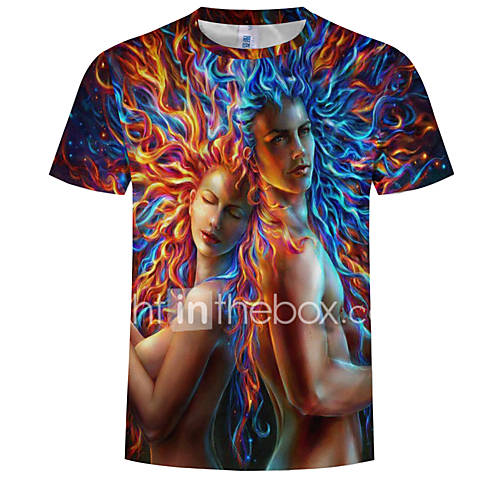 Heren Print T Shirt Kleurenblok 3D Portret Licht Blauw Xl huismerk kopen in de aanbieding