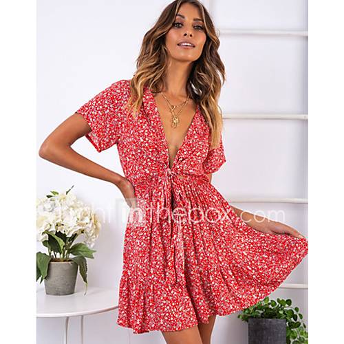 Dames Boho A Lijn Schede Jurk Polka Dot Print Boven De Knie huismerk kopen in de aanbieding