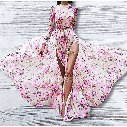 Dames Wijd Uitlopend Jurk Strakke Ronde Hals Maxi huismerk kopen in de aanbieding