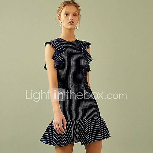 Dames Elegant A Lijn Jurk Gestreept Ruche Mini huismerk kopen in de aanbieding Dames Elegant A Lijn Jurk Gestreept Ruche Mini huismerk kopen in de aanbieding