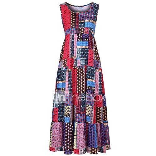 Dames Boho Wijd Uitlopend Jurk Tribal Print Midi huismerk kopen in de aanbieding