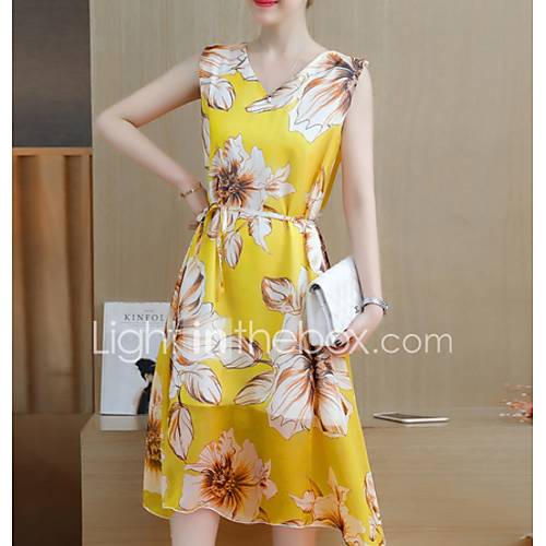 Dames Chiffon Jurk V Hals Midi huismerk kopen in de aanbieding