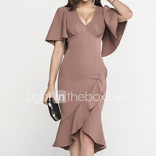 Dames Slank Schede Jurk V Hals Asymmetrisch huismerk kopen in de aanbieding